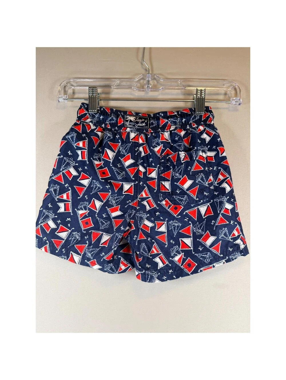 Janie and Jack Boys Nautical Sailboat Flag Swim Trunks Navy Blue Red Size 5